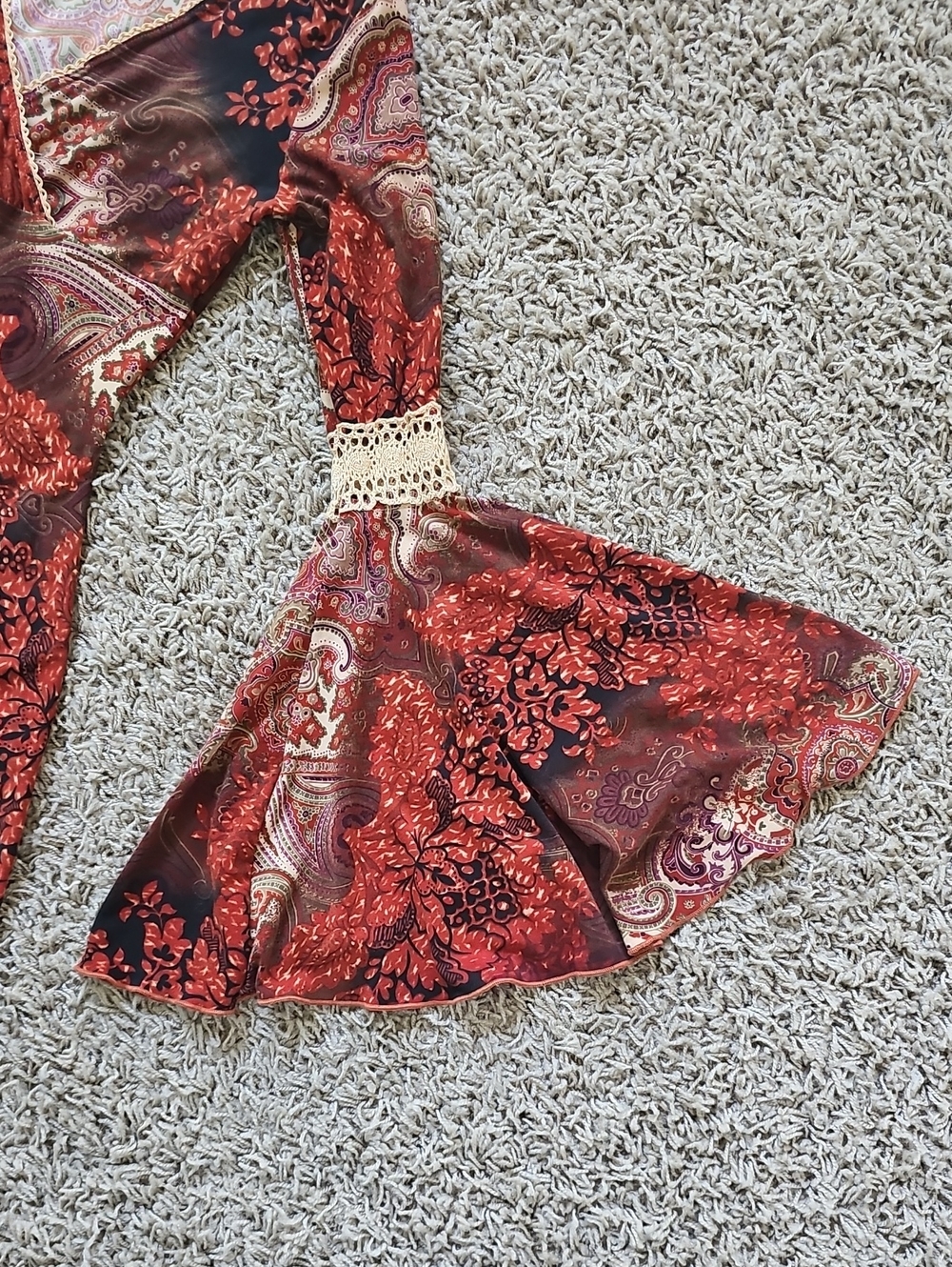 So Cool USA Dress True Y2k Vintage Dress Boho Paisley Flare Sleeves Small Mini - Picture 2 of 7